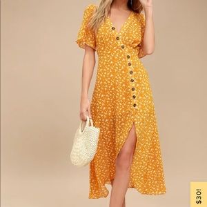 After-Bloom Delight Golden Yellow Floral Midi